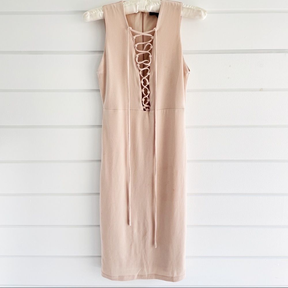 Forever 21 Nude Front Lace Up Bodycon Dress Small